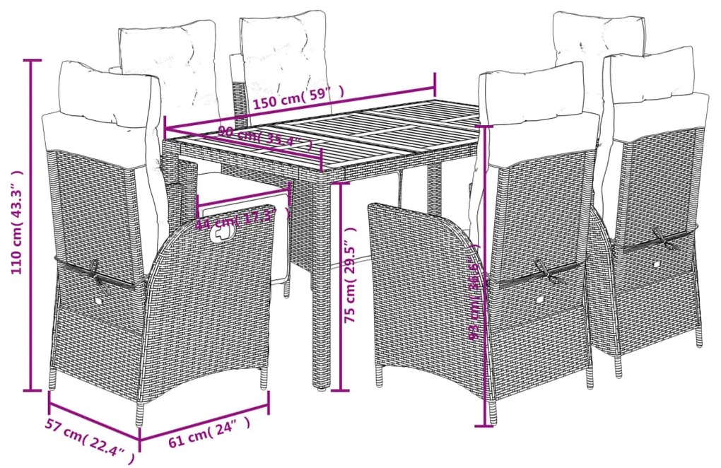 Σετ Τραπεζαρίας Κήπου 7 Τεμ. Μαύρο Συνθετικό Ρατάν με Μαξιλάρια 3213099