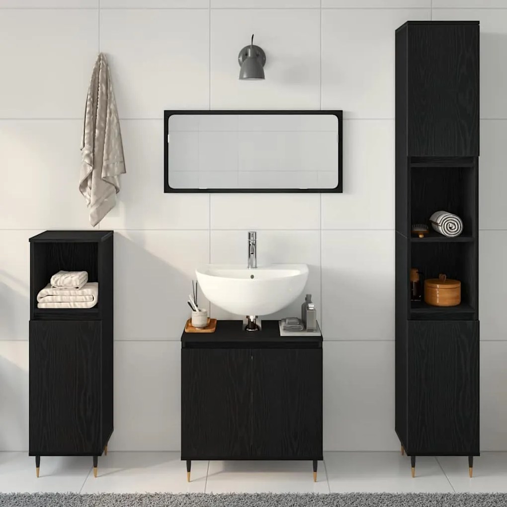 vidaXL Σετ Επίπλων Μπάνιου με πόρτα 3 pcs Μαύρη Οξυά 30 x 30 x 190 εκ