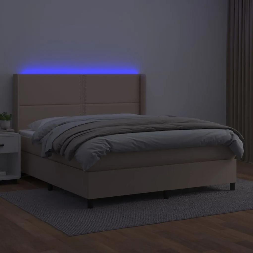 Κρεβάτι Boxspring Στρώμα&amp;LED Καπουτσίνο 180x200 εκ. Συνθ. Δέρμα - Καφέ