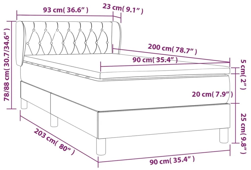 Κρεβάτι Boxspring με Στρώμα Σκούρο Πράσινο 90x200 εκ. Βελούδινο 3127652