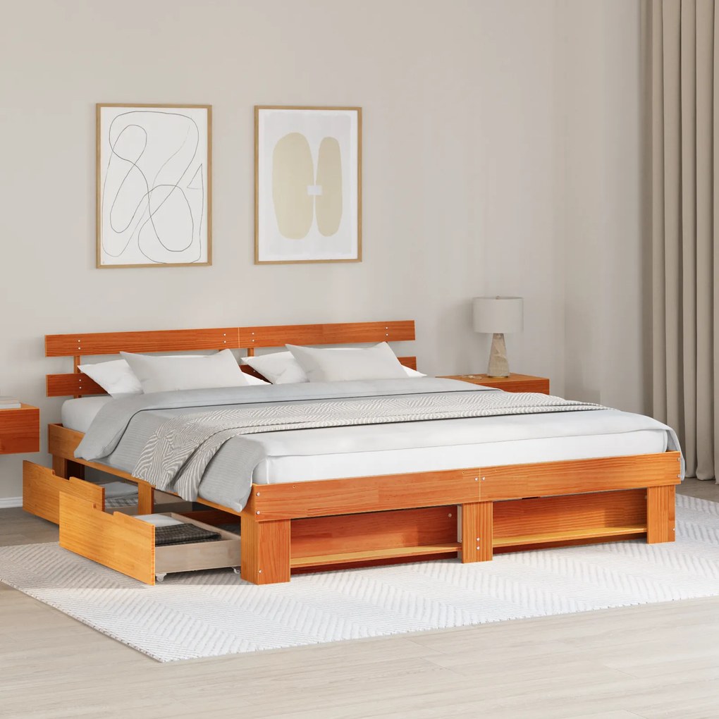 vidaXL Σκελετός Κρεβατιού Καφέ κεριού 180 x 200 cm Στερεό Ξύλο