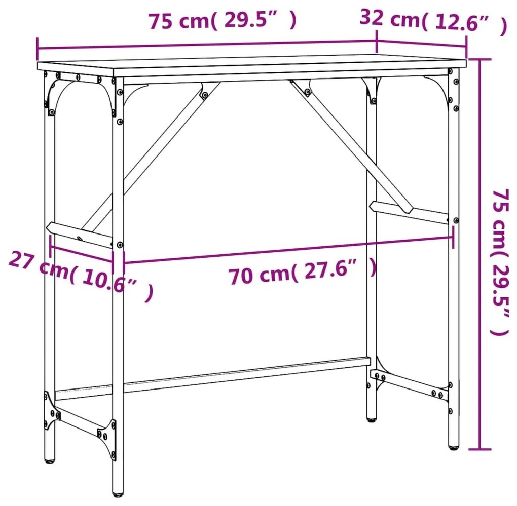 Τραπέζι Κονσόλα Sonoma Δρυς 75x32x75 εκ. Επεξεργασμένο Ξύλο - Καφέ