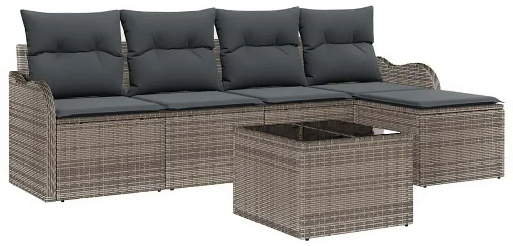 vidaXL Σετ Καναπέ Κήπου με μαξιλάρι 6 pcs Γκρι Πολυ ράταν