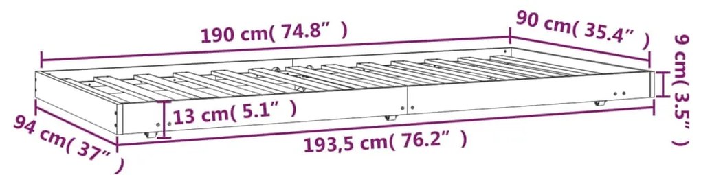 ΠΛΑΙΣΙΟ ΚΡΕΒΑΤΙΟΥ 90 X 190 ΕΚ. ΑΠΟ ΜΑΣΙΦ ΞΥΛΟ ΠΕΥΚΟΥ 823504