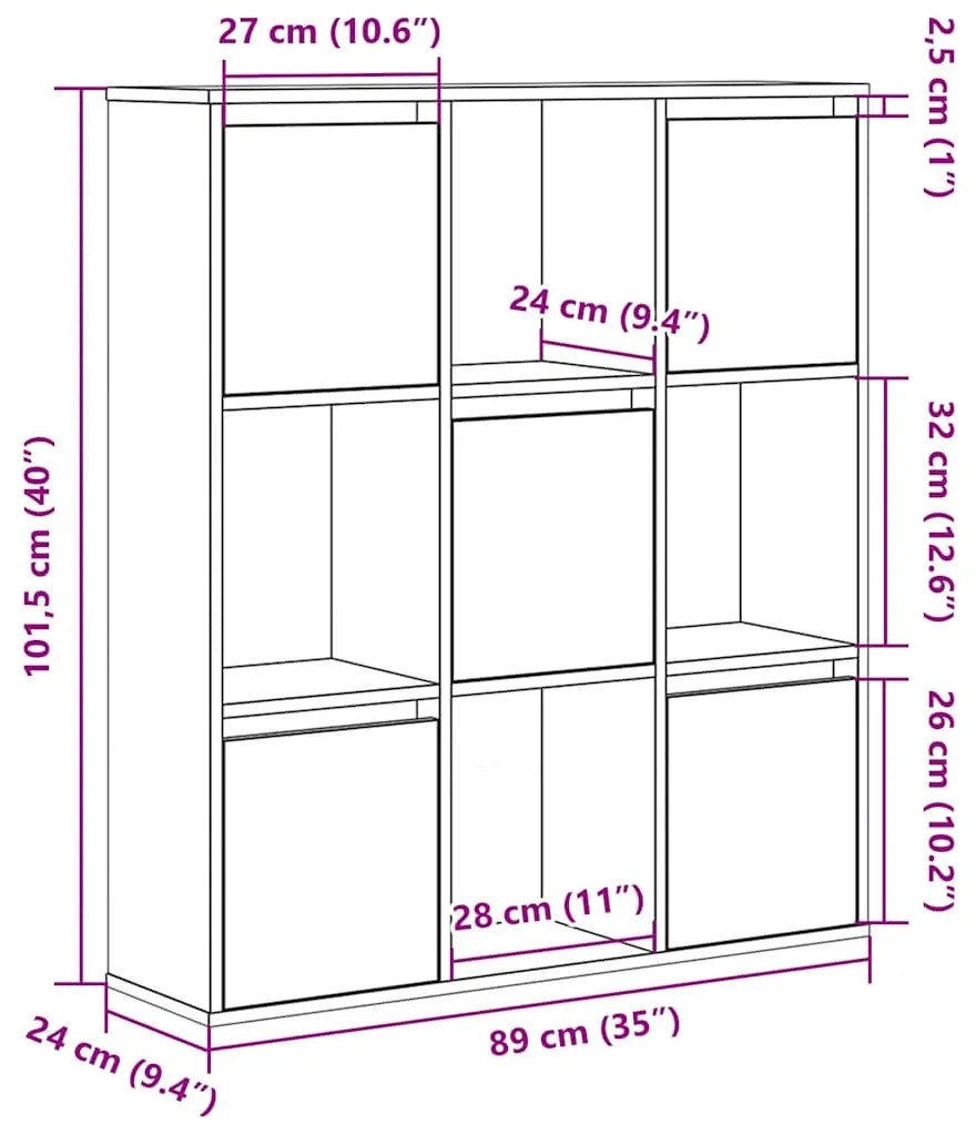 Βιβλιοθήκη Γκρι Σκυροδέματος 89x24x101,5 εκ. Επεξεργ. Ξύλο - Γκρι