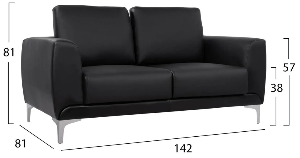 Καναπές Διθέσιος KΕΝΖΙΕ με PU Μαύρο 142x81x81 εκ. 142x81x81 εκ.