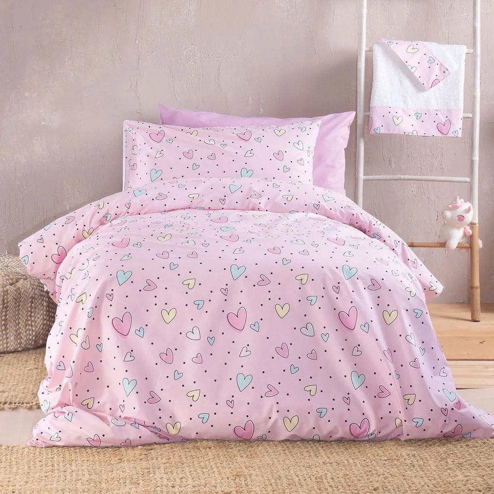 Σεντόνια Pop Hearts (Σετ 4τμχ) Pink Ρυθμός Υπέρδιπλo 230x270cm 100% Βαμβάκι