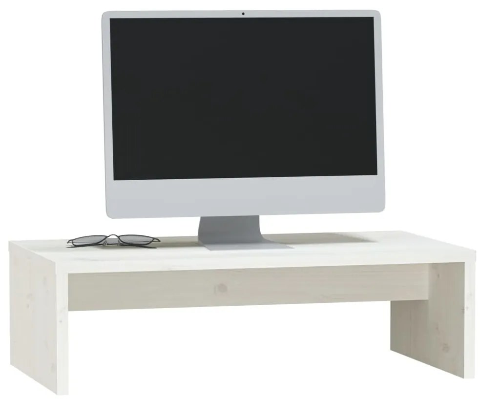 vidaXL Βάση Οθόνης Λευκή 50 x 27 x 15 εκ. από Μασίφ Ξύλο Πεύκου