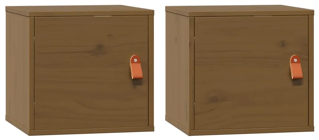 vidaXL Ντουλάπια Τοίχου 2 τεμ.Καφέ μελί31,5x30x30εκ. Μασίφ Ξύλο Πεύκου