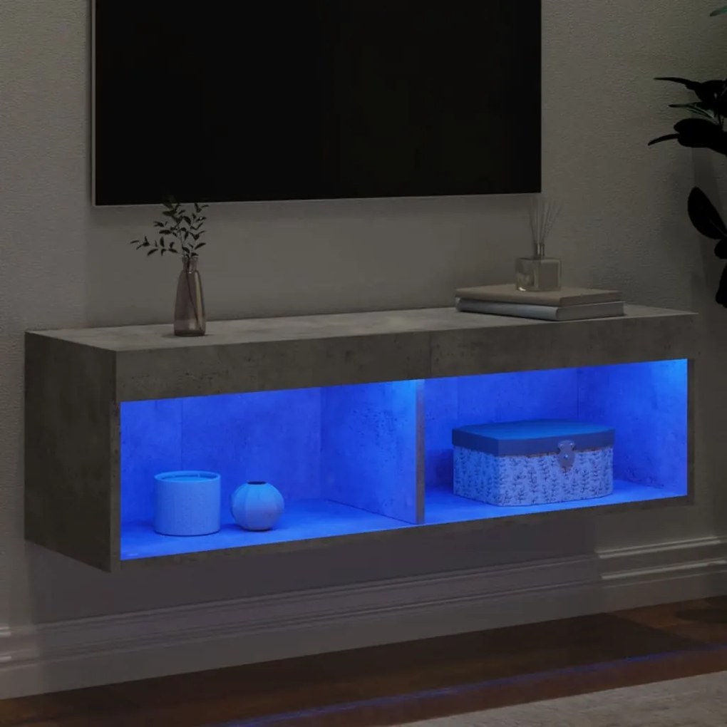 vidaXL Έπιπλο Τηλεόρασης με LED Γκρι Σκυροδέματος 100x30x30 εκ.