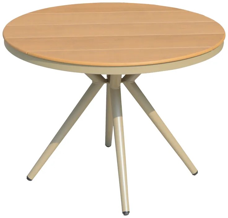 Τραπέζι Hilly pakoworld plywood και αλουμίνιο σε σαμπανιζέ απόχρωση Φ100x75εκ