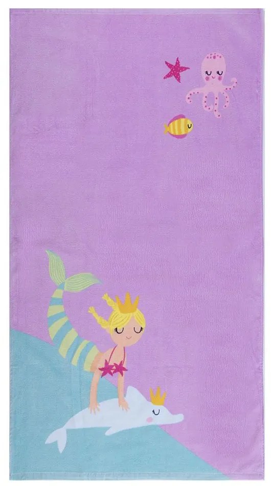 Πετσέτα Θαλάσσης Παιδική Mermaid Having Fun Lilac Nef-Nef Beach 70x120cm 100% Βαμβάκι