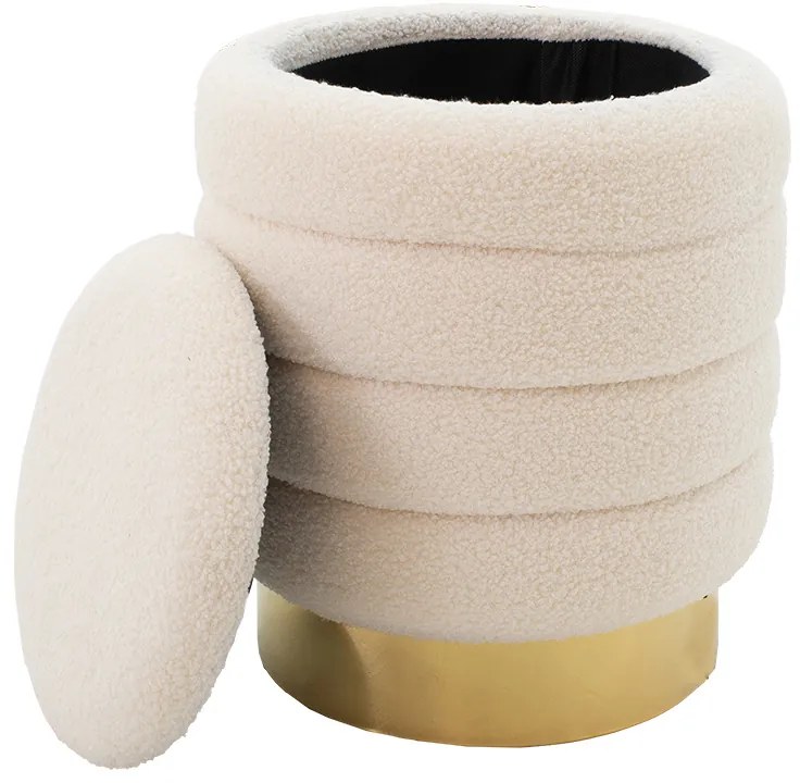Σκαμπό-μπαούλο Dazzle pakoworld μπουκλέ cream-χρυσό Φ36x44εκ (1 τεμάχια)