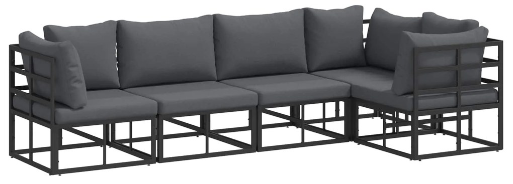 Σετ Καναπέ Κήπου με μαξιλάρι 5 pcs Μαύρο Αλουμίνιο