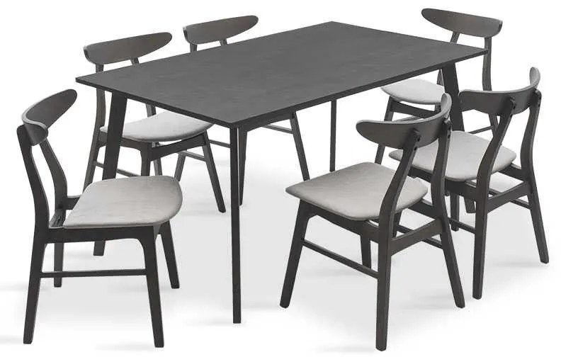 Tραπεζαρία Benson - Orlean pakoworld σετ 7τμχ rustic grey - ύφασμα γκρι 150x90x75εκ