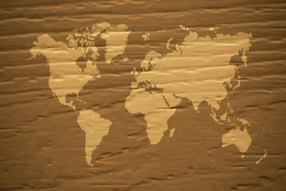 Εικόνα ενός καφέ παγκόσμιου χάρτη σε έναν φελλό - 120x80  wooden
