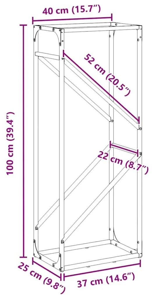 Ράφι για καυσόξυλα Ανθρακί 40x25x100 εκ. Ατσάλι ψυχρής έλασης - Ανθρακί