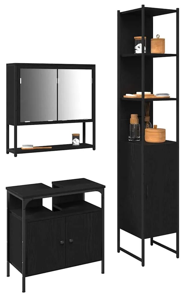 vidaXL Σετ Επίπλων Μπάνιου με ράφι 3 pcs Μαύρη δρυς 33 x 33 x 185.5 εκ