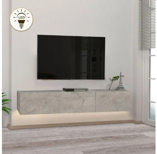 Έπιπλο τηλεόρασης επιτοίχιο Damla Megapap με LED λευκό εφέ μαρμάρου 180x29,5x29,5εκ. GP042-0169,7-GP042-0169,7-Λευκό GP042-0169,7