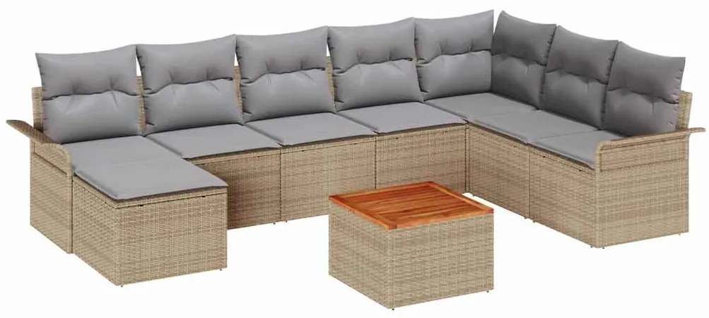 vidaXL Σετ Καναπέ Κήπου με μαξιλάρι 9 pcs Μπέζ και Ανοιχτό Γκρι