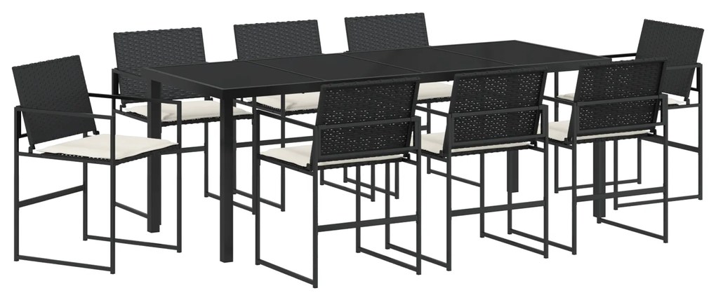 vidaXL Set 9 Τεμαχίων Εξωτερικής Τραπεζαρίας με Μαξιλάρια Μαύρο Συνθετικό Ρατάν