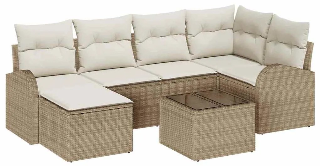 vidaXL Σετ Καναπέ Κήπου με μαξιλάρι 7 pcs Μπεζ Πολυ ράταν