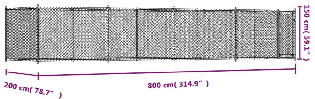 Κλουβί Σκύλου με Πόρτα Γκρι 8x2x1,5 μ. Γαλβανισμένος Χάλυβας - Γκρι