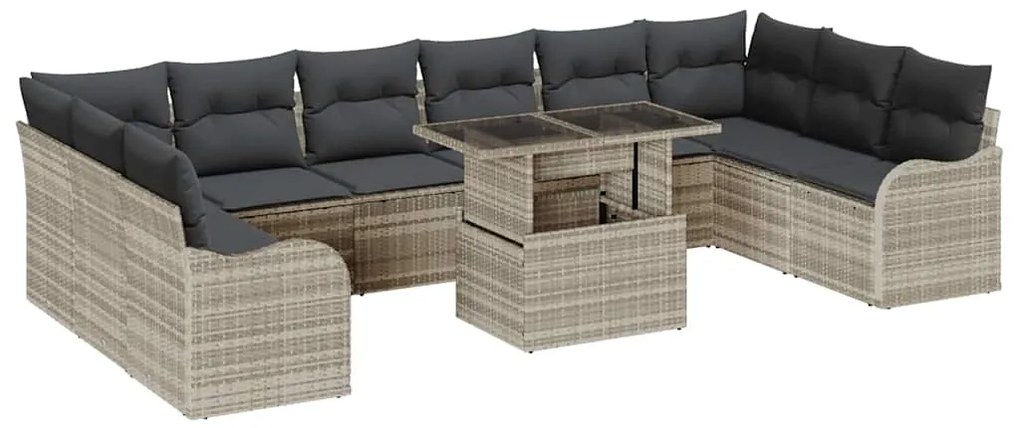 vidaXL Σετ Καναπέ Κήπου με μαξιλάρι 11 pcs Ανοιχτό γκρι Πολυ ράταν