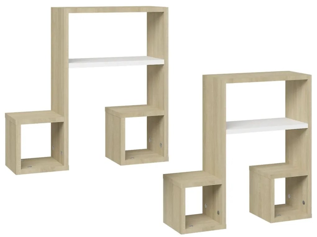vidaXL Ραφιέρες Τοίχου 2 τεμ Λευκό/Sonoma Δρυς 50x15x50εκ. Μοριοσανίδα