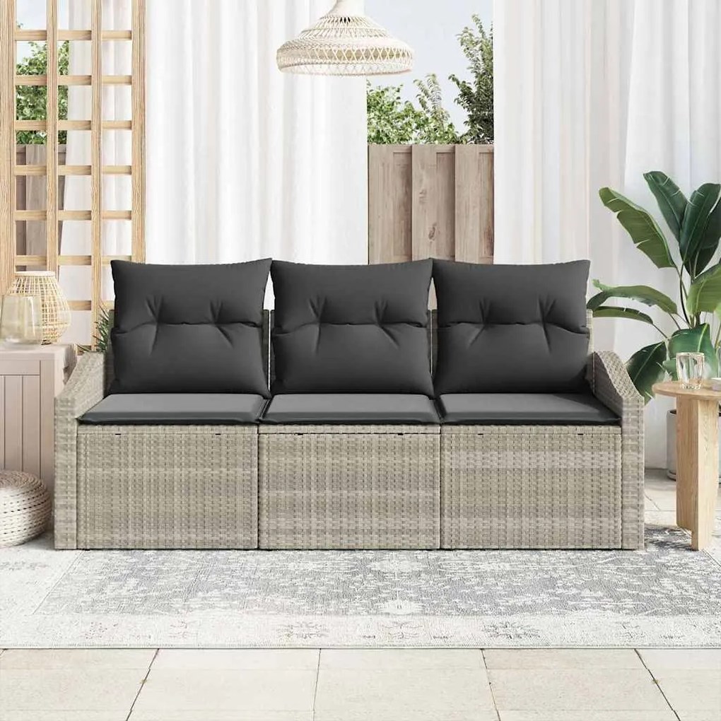 vidaXL Σετ Καναπέ Κήπου 3 pcs Ανοιχτό γκρι Πολυ ράταν