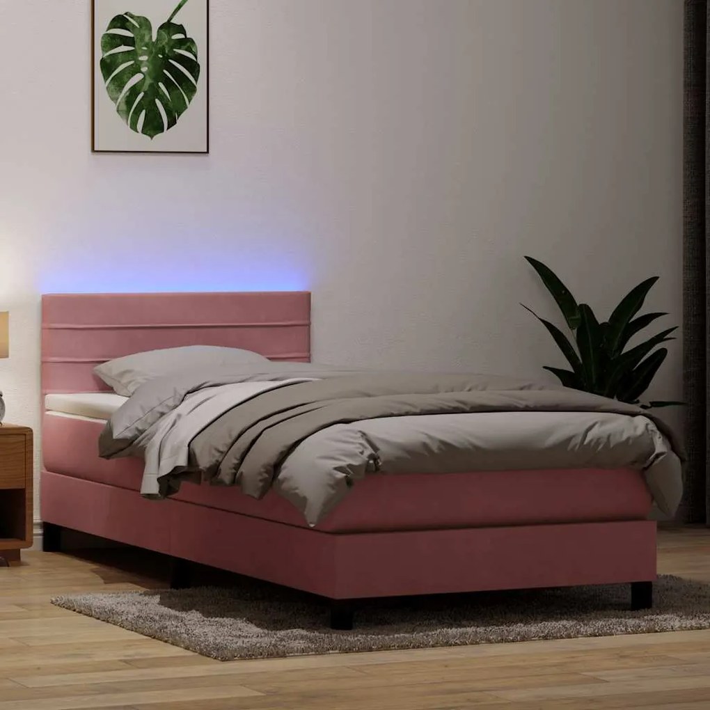 vidaXL Κρεβάτι Boxspring με Στρώμα Ροζ 90x220 εκ. Βελούδινο