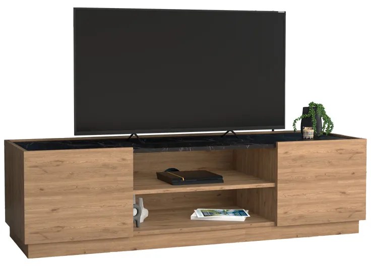 Έπιπλο τηλεόρασης Betna pakoworld σε καρυδί απόχρωση με μαύρη όψη μαρμάρου 150x42x48εκ 197-000316