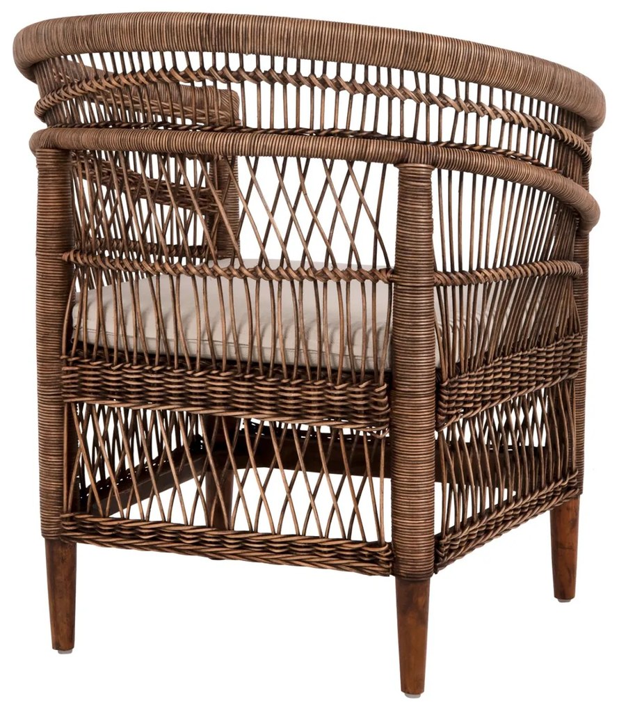 Καρέκλα - Πολυθρόνα MALAWI C9635.01 Ξύλο Μαόνι με Rattan Kαφέ και Λευκό Μαξιλάρι 80x70x86Υεκ. 80x70x86 εκ.