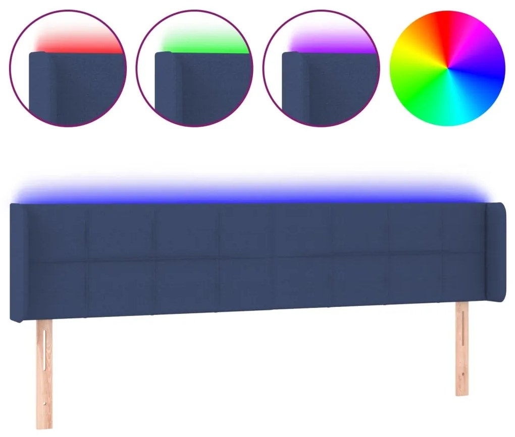 Κεφαλάρι Κρεβατιού LED Μπλε 203x16x78/88 εκ. Υφασμάτινο 3123264