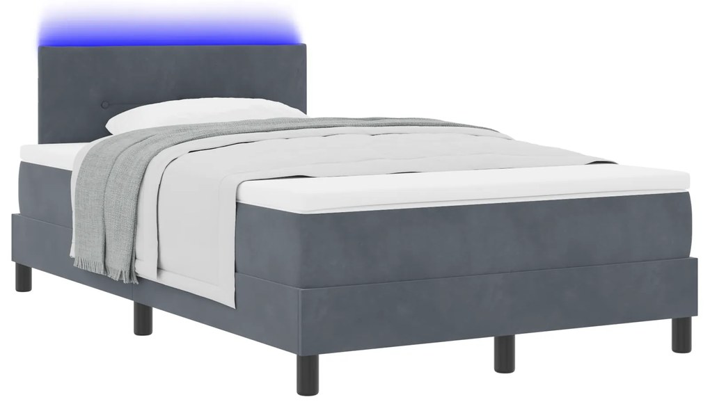 vidaXL Κρεβάτι με Στρώμα & LED Σκούρο Γκρι 120x200 εκ. Βελούδινο