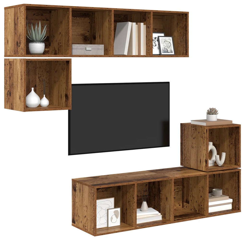 vidaXL Σετ επίπλου τηλεόρασης 4 pcs Παλιό ξύλο 37 x 37 x 142.5 εκ