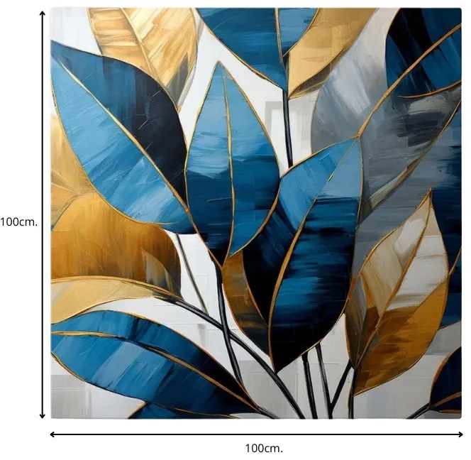 Πίνακας σε καμβά &quot;Botanical Leaves&quot; Megapap ψηφιακής εκτύπωσης 100x100x3εκ.