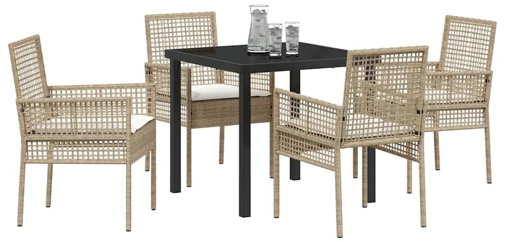 vidaXL Σέτ φαγητού για κήπο με μαξιλάρι 5 pcs Μπεζ Πολυ ράταν