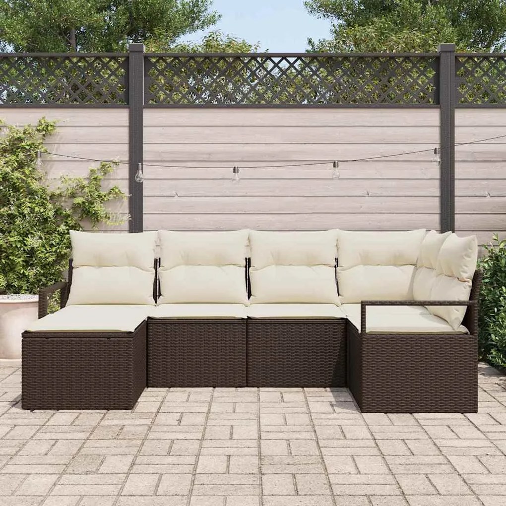 vidaXL Σετ Καναπέ Κήπου 6 pcs Καφέ Πολυ ράταν