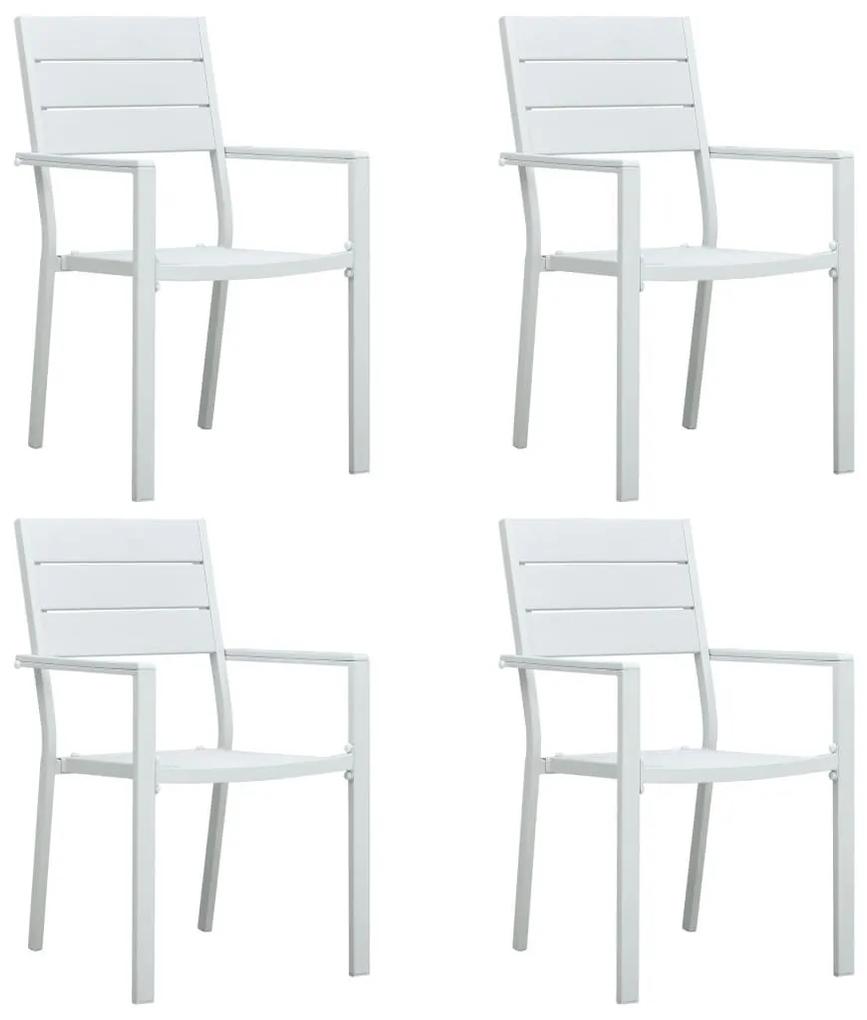 Καρέκλες Κήπου 4 τεμ. Λευκές με Όψη Ξύλου από HDPE - Λευκό
