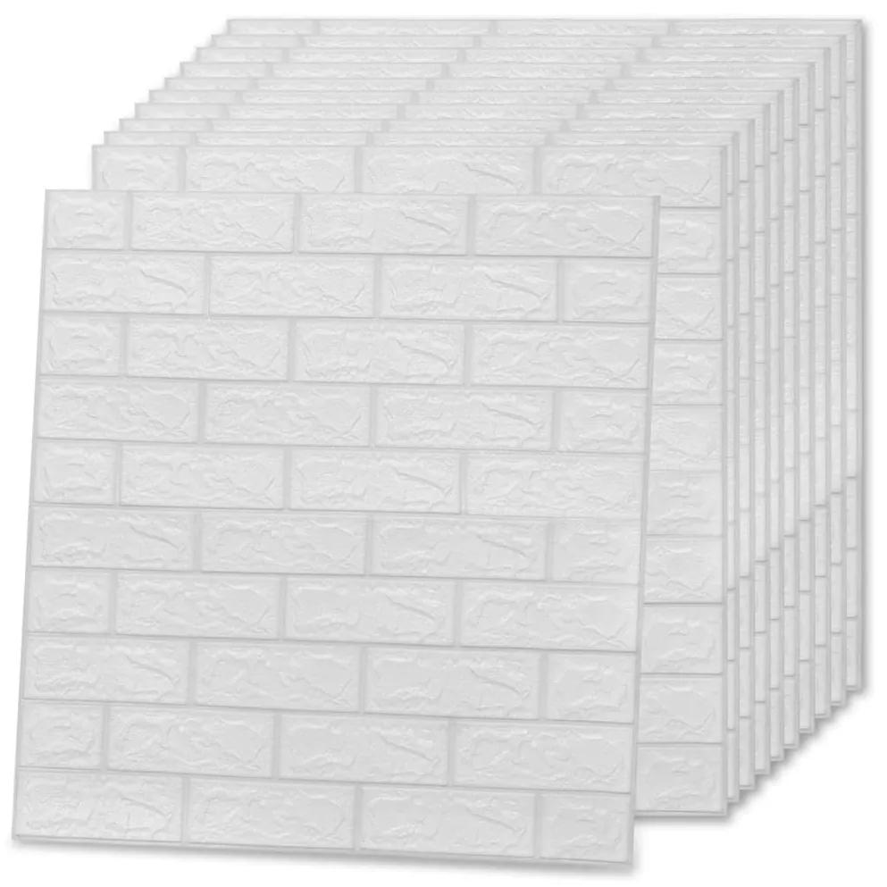 3D Τούβλα Ταπετσαρίας Αυτοκόλλητα Λευκά 10 τεμ. - Λευκό