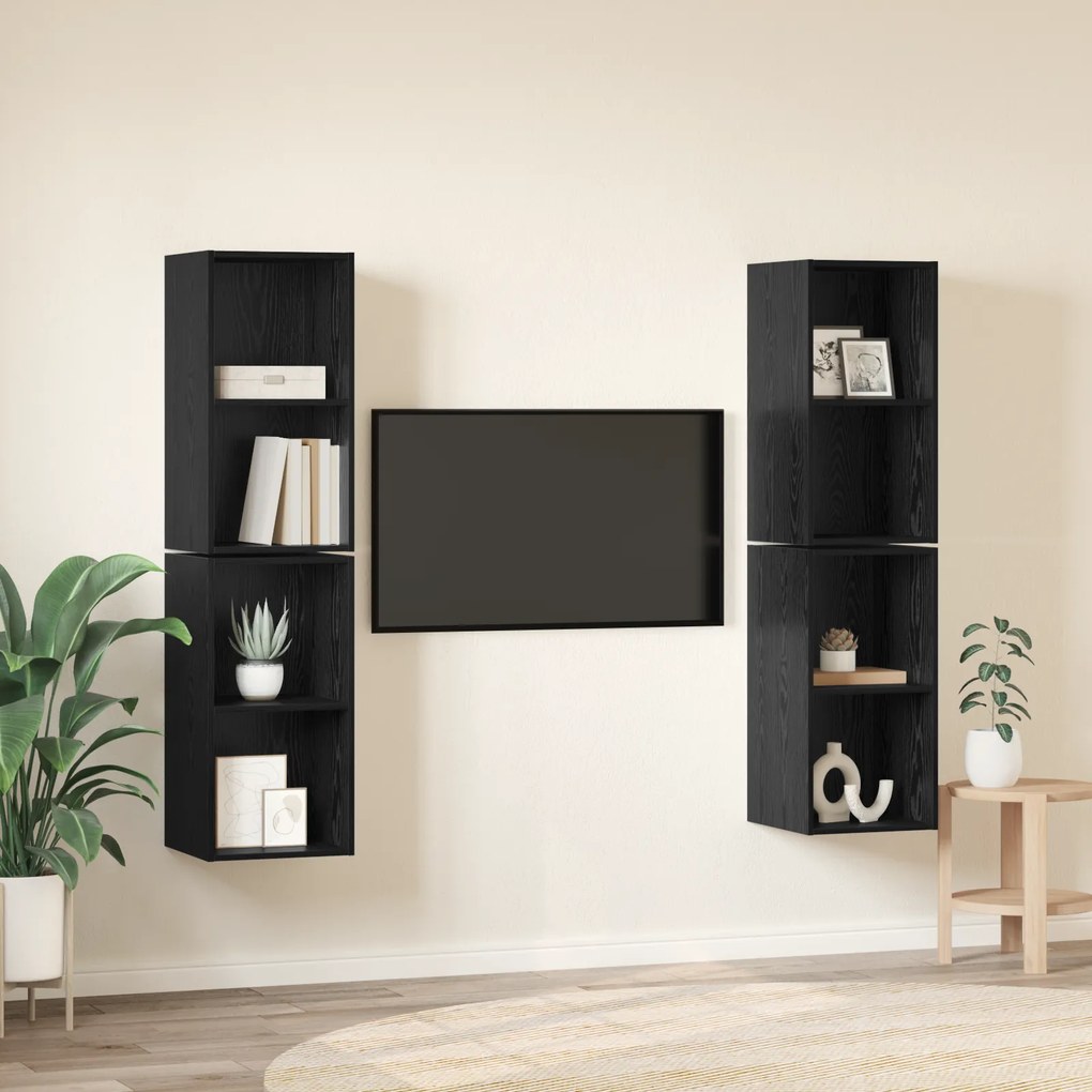 vidaXL Τηλεοπτική Κάβα Τοίχου με ράφι 4 pcs Μαύρη Δρυς 37 x 37 x 72 εκ