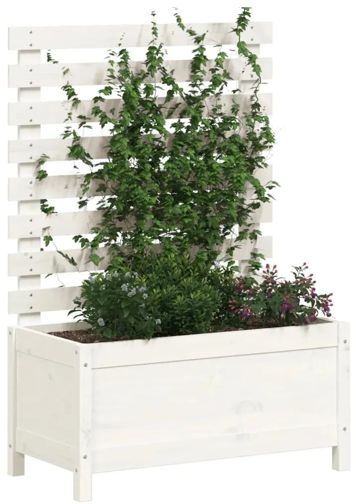 vidaXL Ζαρντινιέρα με Ράφι Λευκή 79 x 39,5 x 114 εκ. Μασίφ Ξύλο Πεύκου