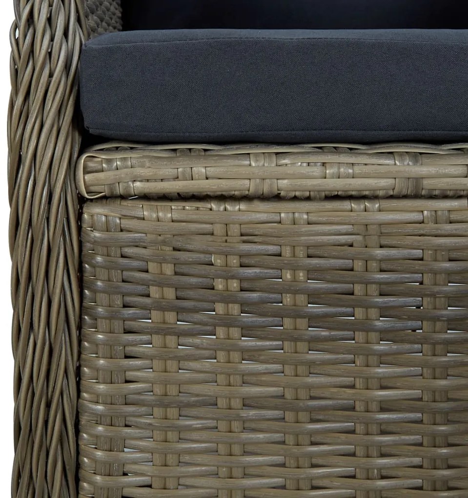 vidaXL Πολυθρόνα Κήπου Ανακλινόμενη Καφέ Συνθετικό Ρατάν με Μαξιλάρια