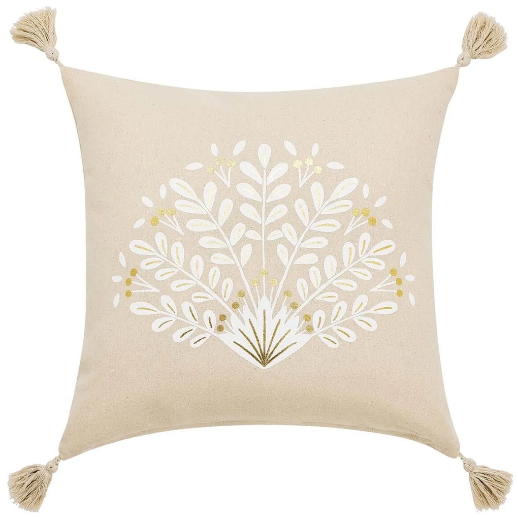 Διακοσμητικό Μαξιλάρι Majestia Douceur d'intérieur με μεταλλικό σχέδιο, κρόσσια και διαστάσεις 45x45cm - Beige