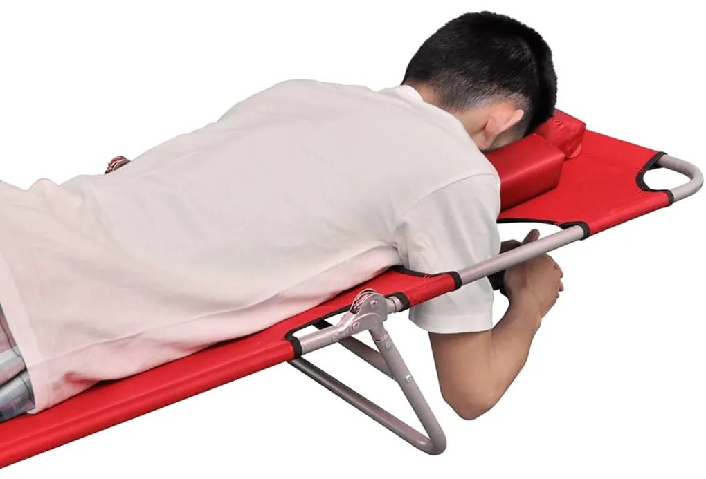 vidaXL Ξαπλώστρα Πτυσσόμενη Κόκκινη Ατσάλινη με Ηλεκτ. Βαφή &amp; Μαξιλάρι