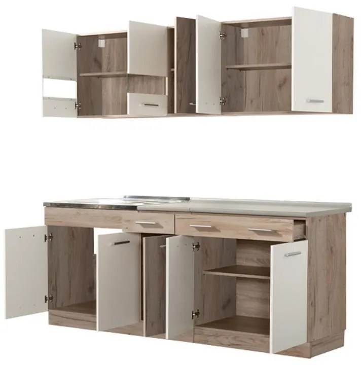 Έτοιμη Σύνθεση Κουζίνα Dalila 200 Γκρί Δρύς - Λευκό 200x51,5x206,5 εκ. 200x51.5x206.5 εκ.