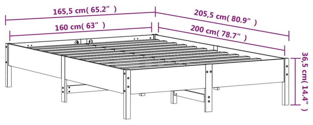 Σκελετός Κρεβ. Χωρίς Στρώμα Καφέ Κεριού 160x200 εκ Μασίφ Πεύκο - Καφέ