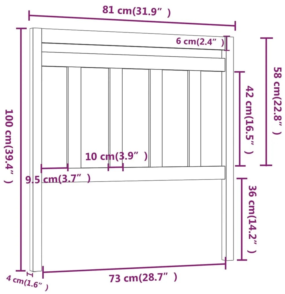 vidaXL Κεφαλάρι Κρεβατιού Γκρι 81 x 4 x 100 εκ. από Μασίφ Ξύλο Πεύκου