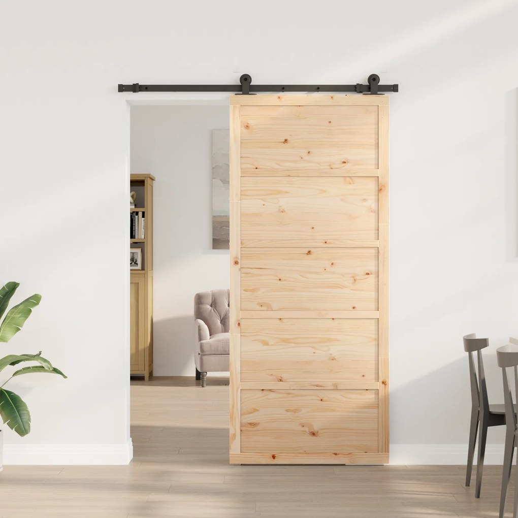vidaXL Συρόμενη Πόρτα Καφέ 80 x 208 εκ. Μασίφ ξύλο πεύκου